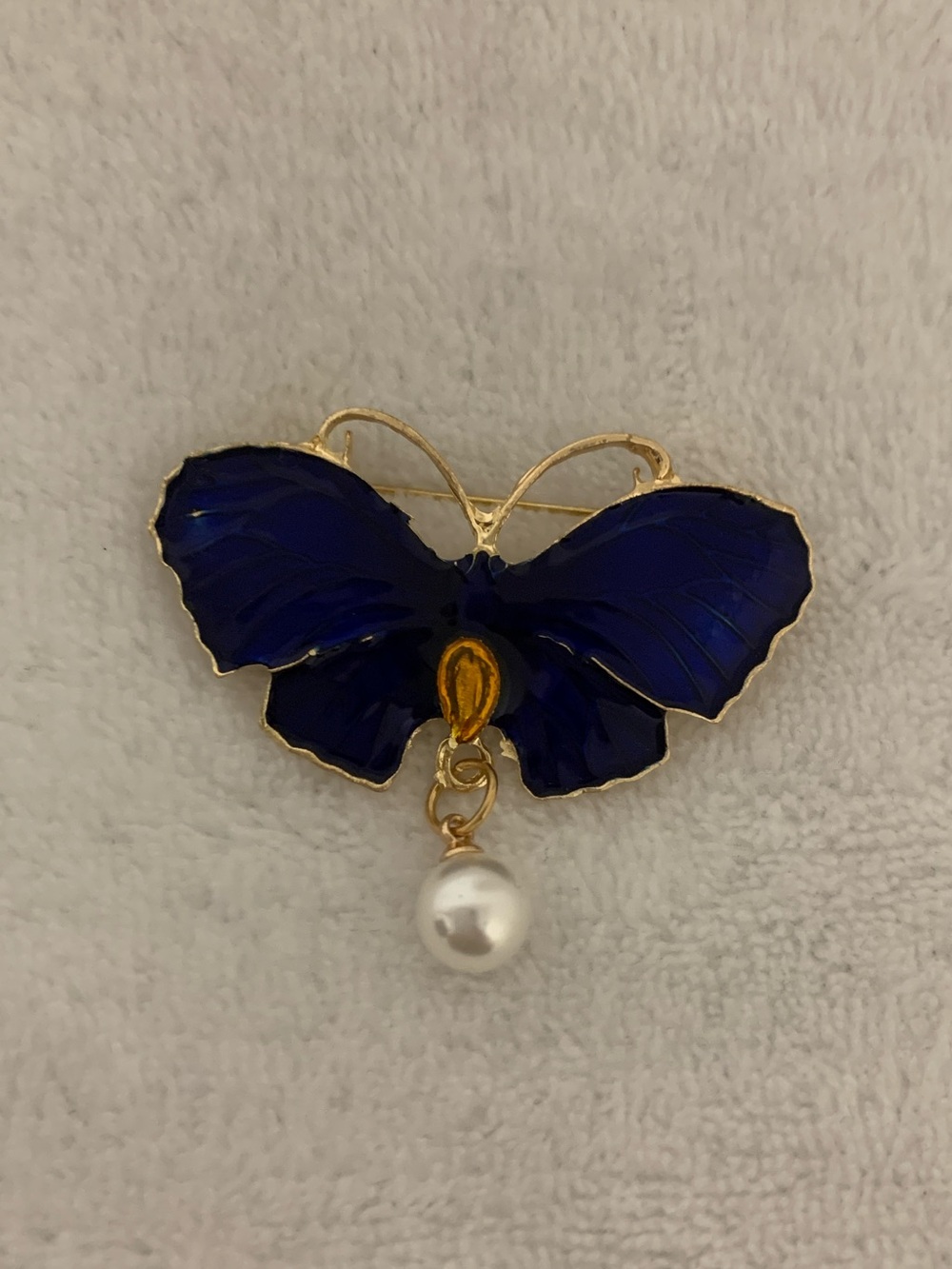 Blue Butterfly Pearl Drop Brooch